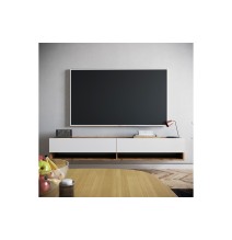 Mueble de TV de Pared Moderno Blanco-Roble - 180x31,5x29,5 cm - 2 Cajones y Estantes.