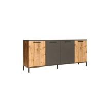 Buffet Moderno de 4 Puertas - Color Gris Oscuro-Roble - 160x40x72cm - Elegante Almacenamiento para Comedor.