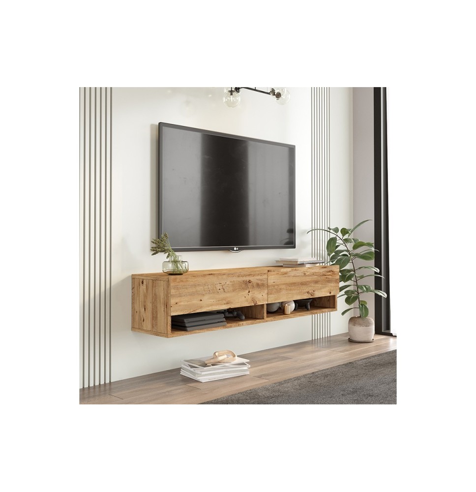 Mueble TV de Pared Color Roble 140x31.6x29.6 cm - 2 Puertas - Estilo Moderno y Funcional.